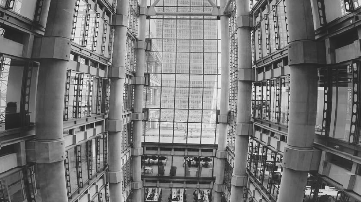 A skyline view of the Lloyds of London building