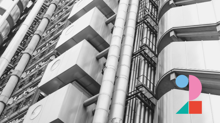 The Lloyds of London building with an overlay of the Blueprint Two Logo